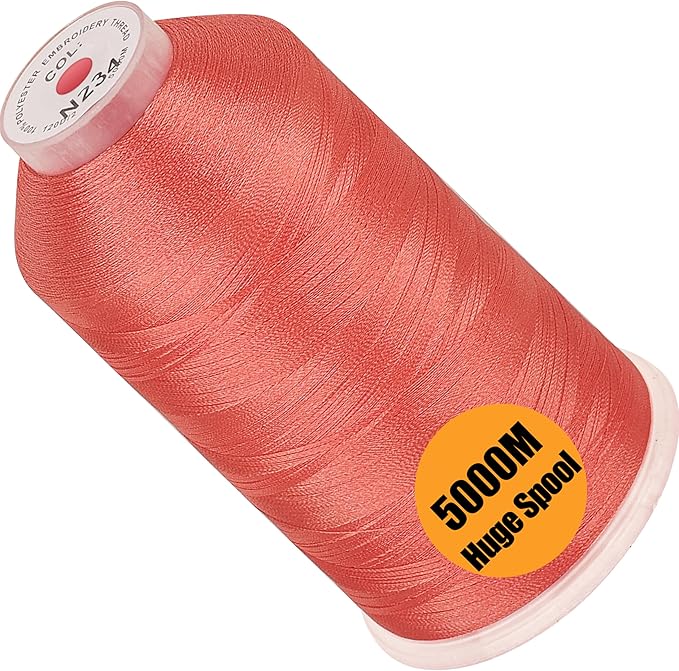 New brothread - Single Huge Spool 5000M Each Polyester Embroidery Machine Thread 40WT for Commercial and Domestic Machines - Coral (Janome Color)