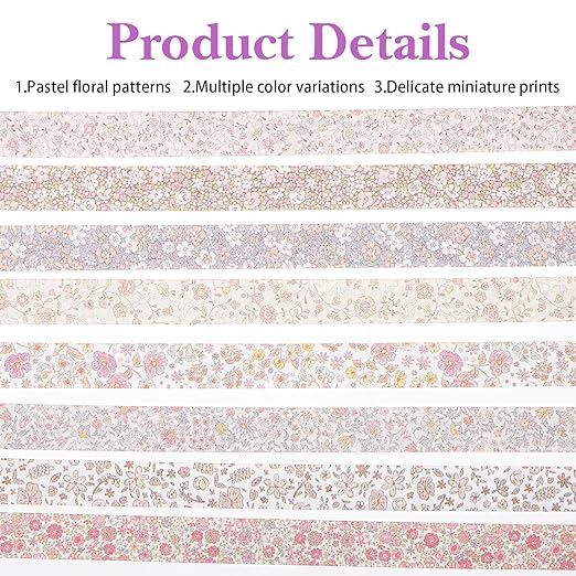 8 Rolls Flowers Arts Adhesive Tapes,Sakura Washi Tape Charming Vintage Washi Tape Set Thin Retro Decorative Masking Tapes for Journals Scrapbooking DIY Crafts Planners Gift Wrapping(Floral)