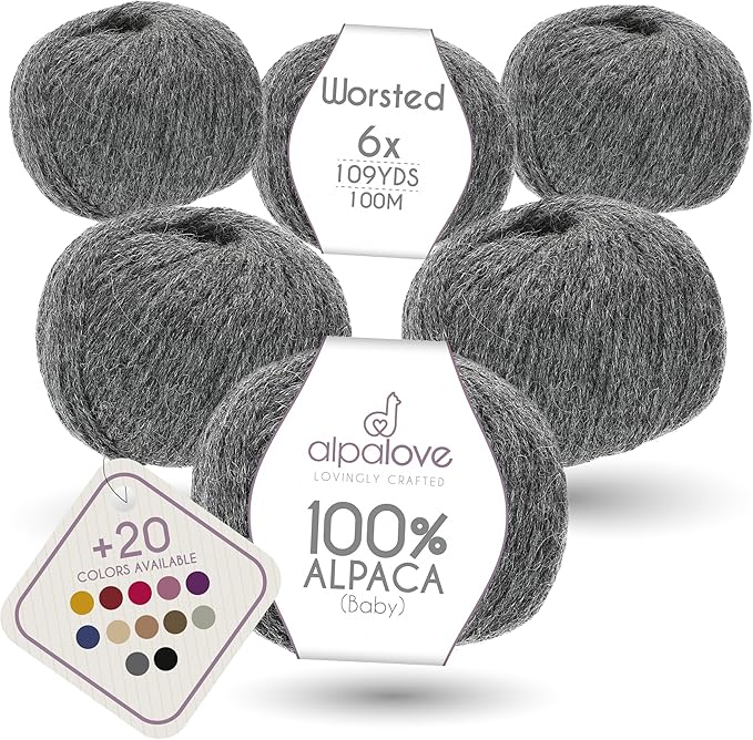 Worsted Set (6 x 1.75 oz) Super Soft Baby Alpaca Knitting Yarn Dark Gray 656 Yards