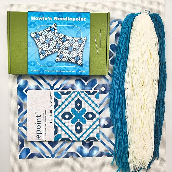 Howie's Needlepoint Needlepoint Kits for Adults, Pillow Front Cross Stitch Kit with Embroidery Pattern on Canvas, Yarn, 2 Needles and Instruction, 16 x 16inch(Ice Window)