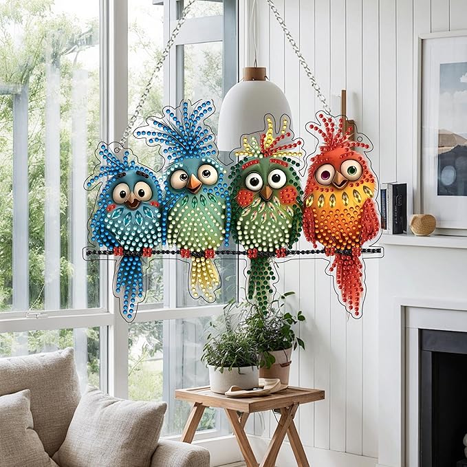 DIY Diamond Art Painting Wreath Kits，Special Shaped Rhinestone Hanging Ornament Diamond Art Window Pendants for Gift Home Garden Wall Hanging Kits,Double Sided (Bird-2)