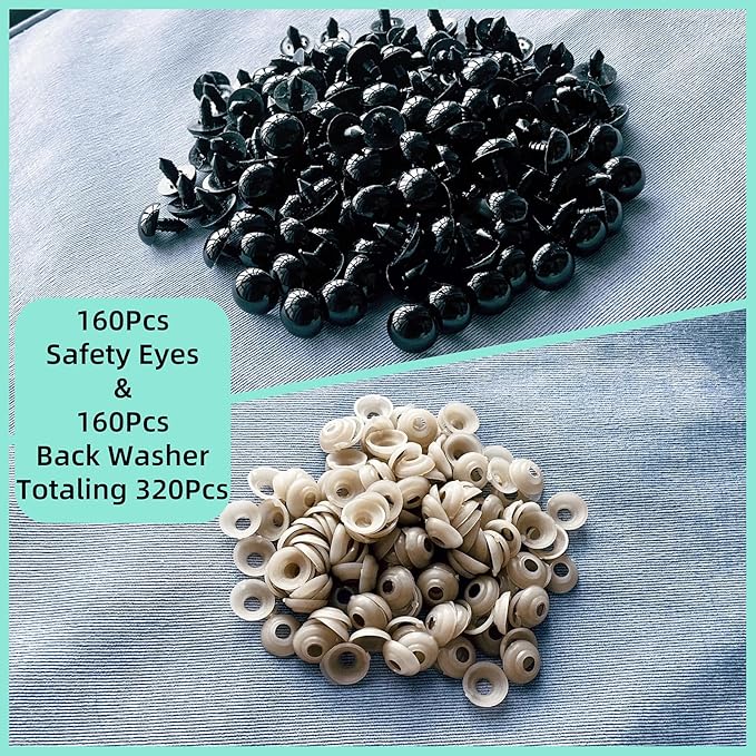 Hukiwow 320Pcs 18mm Safety Eyes and Washers 18 mm Safety Eyes for Crocheting Black Big Crochet Eyes Large Craft Eyes Plastic Eyes for Animals Doll