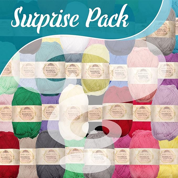 JubileeYarn Baby Soft Bamboo Cotton Yarn - 50g/Skein - Variety Pack - 4 Skeins