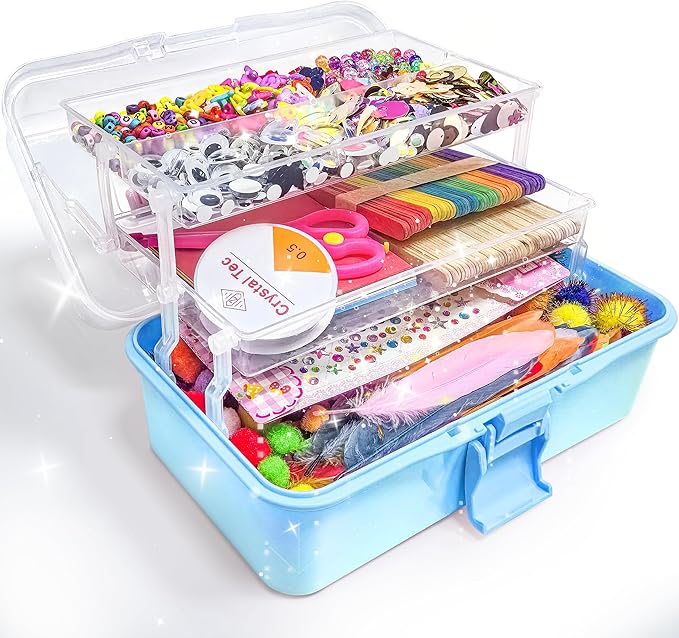 LINAYE 3000PCS Arts and Crafts Supplies for Kids, DIY Craft Box Kits, Craft Supplies Set Include Pompoms, Pipe Cleaners for Kids Ages 4-6 6-8 Birthday for Boys Girls Blue