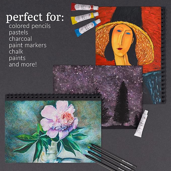 wa portman black paper sketchbook a4 (8.3" x 11.7") – 140 gsm acid-free black book marker paper – 60 pages (30 sheets) spiral scrapbook journal – mixed media sketch pad for kids & adults
