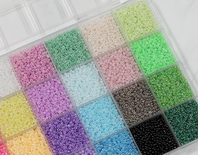 Size 2mm Glass Seed Beads 24 Ceylon Colors Total About 16800pcs,12/0 Small Seed Beads for Jewelry Making
