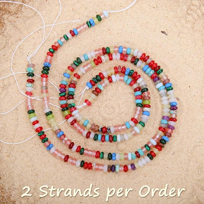 2 Strands (300PCs) Mix Color Rondelle Beads, 2 * 4mm Gemstone Loose Spacer Abacus Disk Beads for DIY Bracelet Necklace Earrings Jewelry Making, Craft Supplies Beading Kit (Type 1)