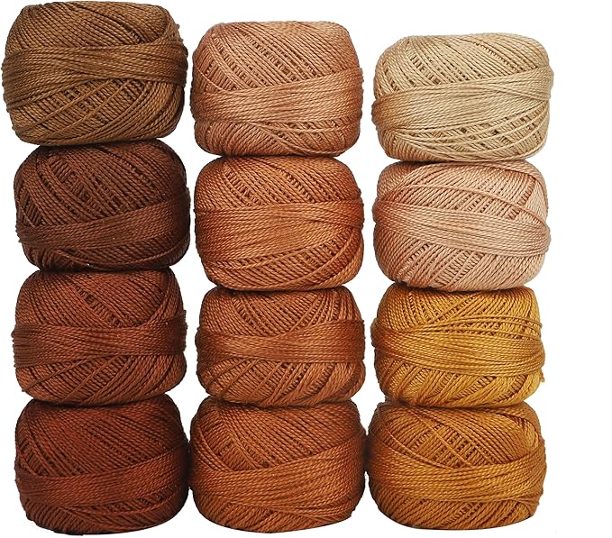 Size 8 Double Mercerized Egyptian Long Staple Cotton Pearl Thread 12 Gradient Colors per Box 5 Grams Ball Rainbow Color Embroidery Thread for Crochet Cross Stitch Hand Embroidery (12O)