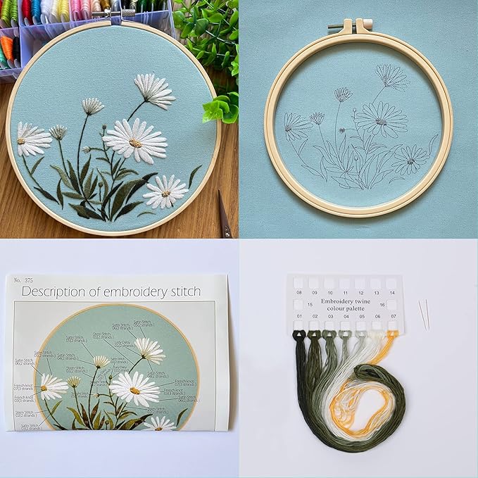 silentsea 3 sets of starter kits for embroidery beginners, including 3* embroidery cloth with patterns, hoop, needle, manual and other manual diy tools needed for embroidery