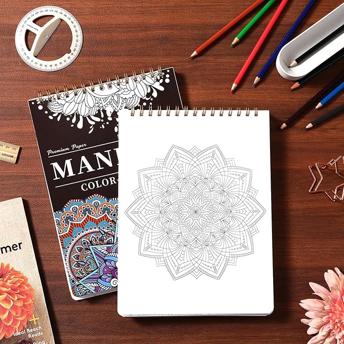 Mandala Coloring Book for Adults - 9" x 12" Coloring Book Spiral Bound, 50 Hand Drawn Mandalas Patterns for Relaxation & Stress Relief, Mindfulness Gifts