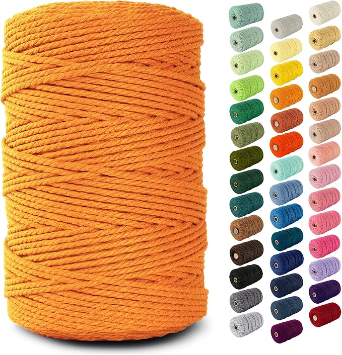 Nook Theory Macrame Cord - 3mm 220 Yards Cotton Rope, 4mm 5mm Yarn, String for Crafts, Perfect for Macrame Wall Hanging and Boho Decorations (Sunshine)