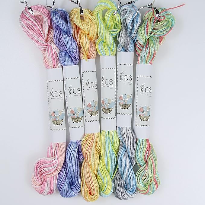 KCS Big skeins of 25 Meters Size 25 Color Variegated Cross Stitch Stranded Threads,6 skeins,12