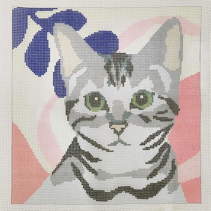 Howie's Needlepoint Needlepoint Kits for Adults, Pillow Front Cross Stitch Kit with Embroidery Pattern on Canvas, Yarn, 2 Needles and Instruction, 16 x 16inch(Dragon Li Cat)