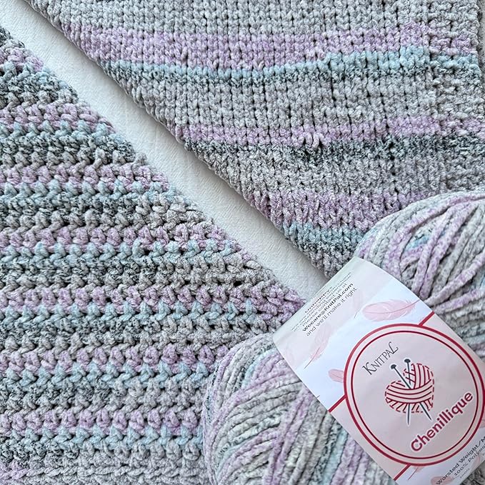 Chenillique Velvet Chenille Yarn for Crocheting, 4-Pack (856Yds / 400G), Free Patterns, Beginners Friendly - Soft Baby Yarn for Knitting Baby Blanket - #4 Medium Worsted Weight - Silver Frost