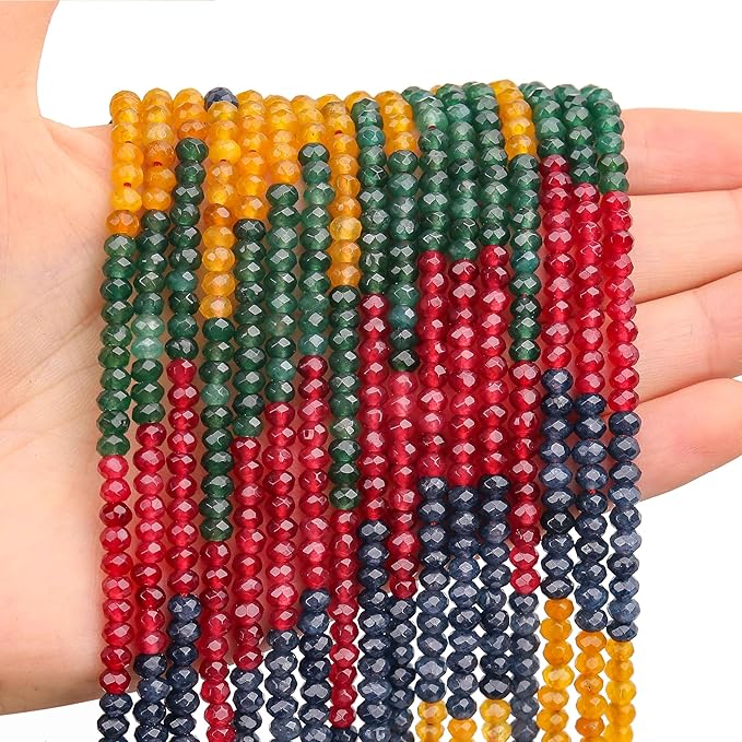 2 Strands Colored Mix Tourmaline Jade Beads for Jewerly Making, 3 * 4mm Faceted Rondelle Gemstone Crystal Beads for DIY Bracelet Necklace Crafts