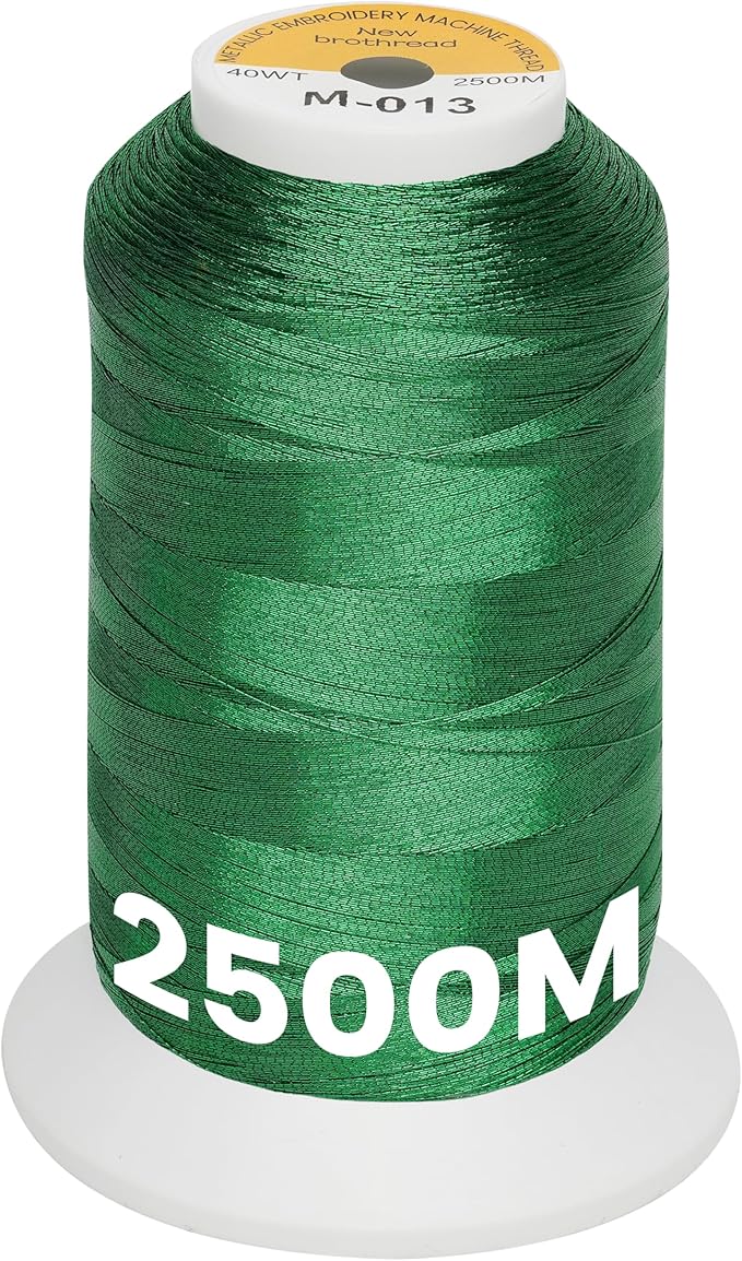 New brothread Single Huge Spool Metallic Embroidery Machine Thread 2500M (2735Y) Each for Commercial and Domestic Embroidery Machines - Christmas Green M-013