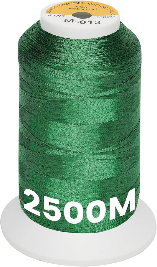 New brothread Single Huge Spool Metallic Embroidery Machine Thread 2500M (2735Y) Each for Commercial and Domestic Embroidery Machines - Christmas Green M-013