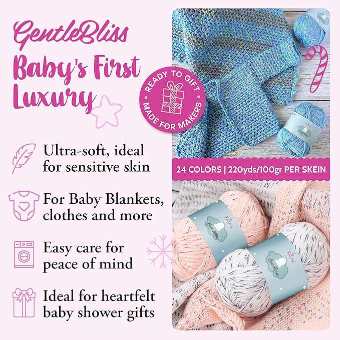GentleBliss Soft Baby Yarn for Crocheting, 4 Skeins, 880Yds/400G, Free Patterns - Acrylic Baby Blanket Yarn for Knitting - Light Worsted 3 DK Weight - Periwinkle Purple