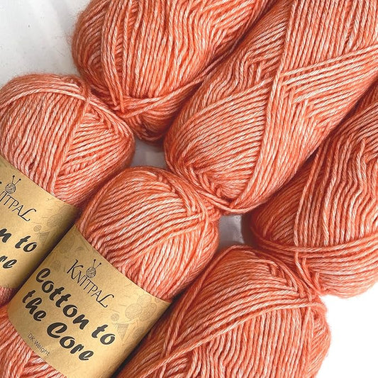 Cotton to The Core Cotton Yarn for Crocheting, 6-Pack (852 Yds / 300G), Free Patterns, Beginners Friendly - Soft Baby Yarn for Knitting - 3 DK Light Worsted Weight - Pumpkin Orange