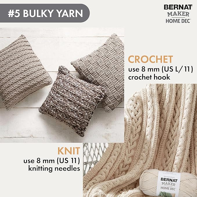 Bindertek Bernat Maker Home Dec Nautical Varg Yarn - 2 Pack of 250g/8.8oz - Cotton - 5 Bulky - 317 Yards - Knitting/Crochet, Pink