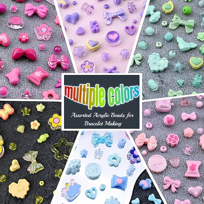 Omiposs 300Pcs Acrylic Beads for Bracelet Making with Cute Kawaii Charms, Beads & Assortments for Friendship Bracelets, Jewelry Making DIY Necklace Keychain Phone Charm Craft Gifts (Yellow)