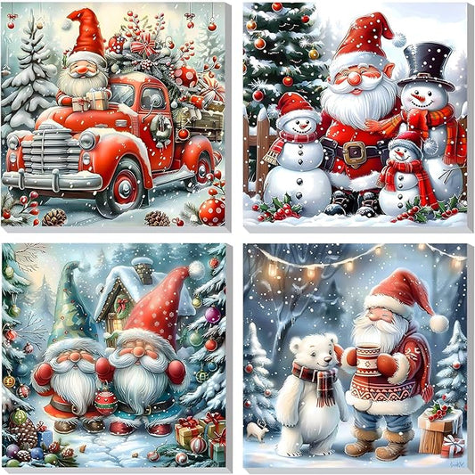DOMROM 4 Pack Framed Paint by Numbers Santa for Kids Beginners, Adult Paint by Number Kits on Canvas, Acrylic Number Painting Christmas Craft Kits for Gift Home Decor 8x8in