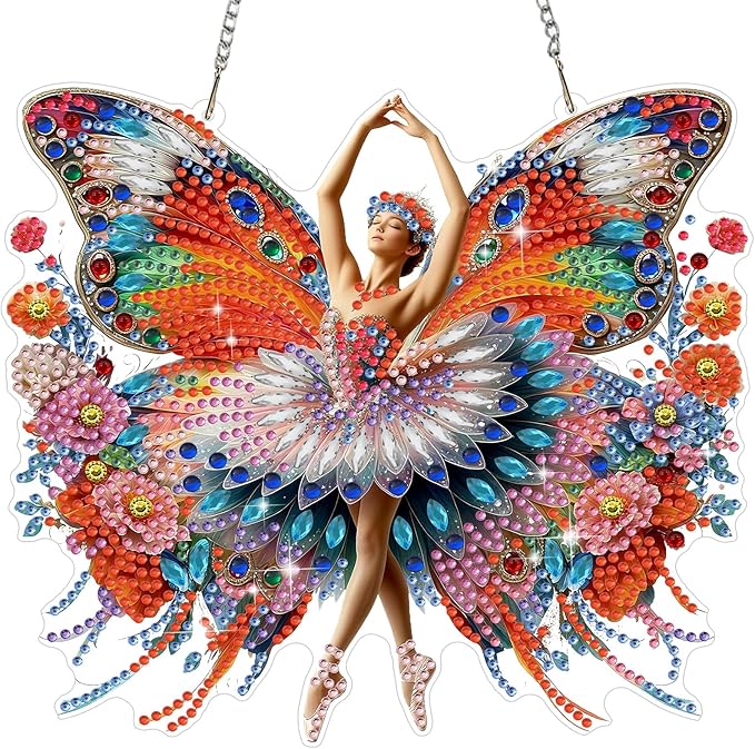 MEIYUDA Butterfly Diamond Art Hanging Kits for Adult, Women in Butterfly Diamond Painting Hanging Kits Ornaments, DIY Special Shaped Rhinestone Window Pendants kit for Home Garden Wall Decor Gift