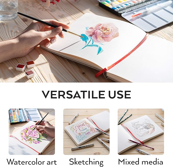 ARTEZA Watercolor Sketchbooks, Pack of 2, 8.25 x 8.25 Inches, 68 Sheets Each, 110 lb / 230 GSM, Cold Press, Dual-Sided, Acid-Free Linen-Bound Hardcover Books for Watercolor and Mixed Media