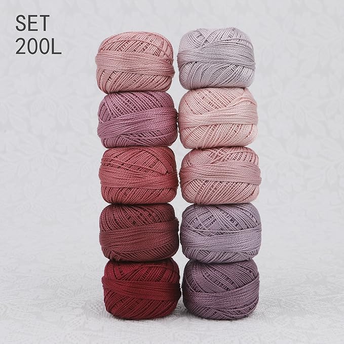 Size 8 Double Mercerized Egyptian Long Staple Cotton Pearl Thread Ball 5 Grams Rainbow Color Embroidery Thread 10 Colors per Box for Crochet Hardanger Cross Stitch Hand Embroidery (Set L)