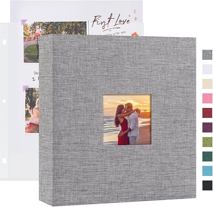 Mublalbum 8.5x11 Inch DIY Scrapbook Photo Album with 40 Plastic Sleeves 80 Pages Top-Loading Protectors, Linen Cover 3-Ring Binder for Baby Wedding Travel and DIY Projects (Grey)