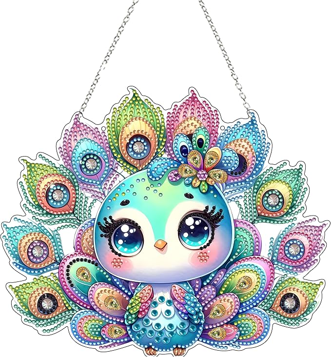Diamond Art Hanging Kit for Adult,Special Shaped Rhinestone,DIY Acrylic 5D Diamond Art Painting Window Pendants Home Garden Wall Hanging Kits Hanging Ornament (Peacock)