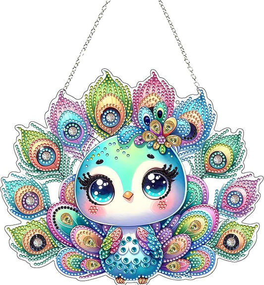 Diamond Art Hanging Kit for Adult,Special Shaped Rhinestone,DIY Acrylic 5D Diamond Art Painting Window Pendants Home Garden Wall Hanging Kits Hanging Ornament (Peacock)