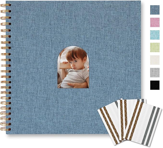 Vienrose 10X10 Inch DIY Scrapbook Album Linen Arch Window Photo Album 20 Blank Pages Scrap Book Photo Albums for Wedding Baby Shower, Navy Blue
