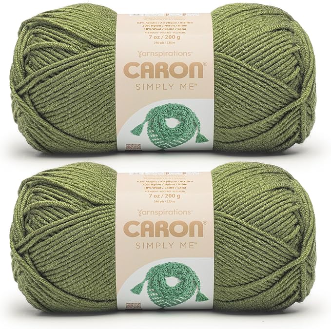 Caron Simply Me Peridot Yarn - 2 Pack of 200g / 7oz - 62% Acrylic 20% Nylon 18% Wool - #5 Bulky - 246Yards - Knitting/Crochet