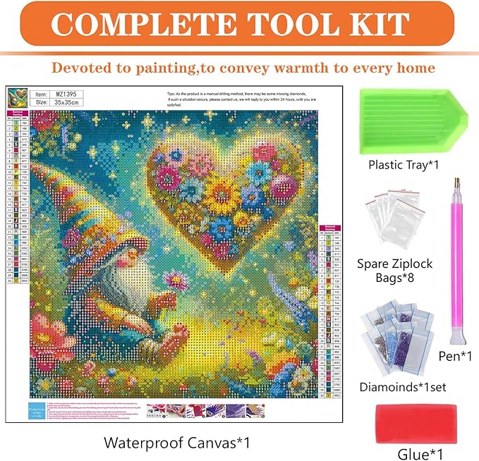 igoodom Gnome Diamond Art Kits for Adults, Gnome Diamond Painting Kit, Full Drill Round Valentine's Day Diamond Art Kits, DIY Gem Art and Crafts for Home Wall Decor Gift 14x14inch
