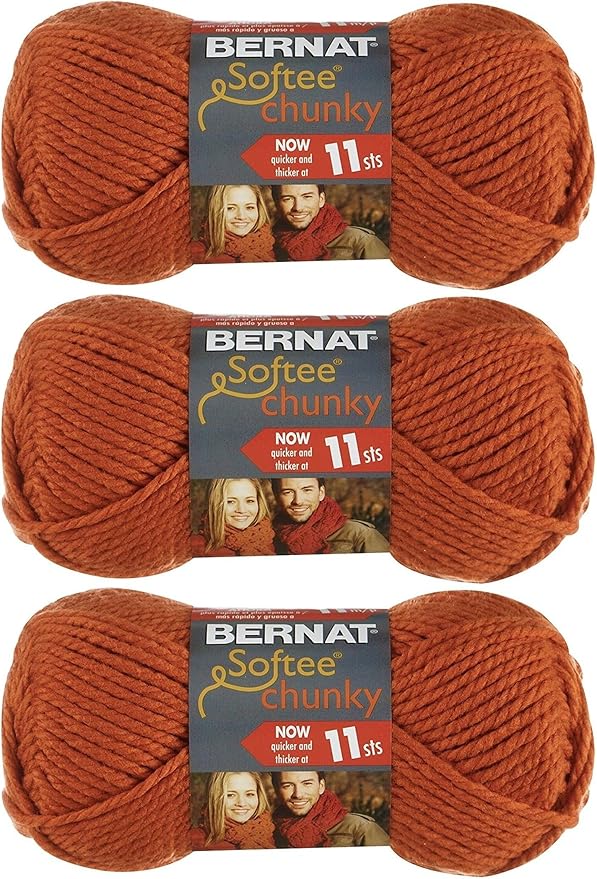 Bernat Softee Chunky Solid Yarn Bundle Super Bulky #6, 3 Skeins Pumpkin 28630