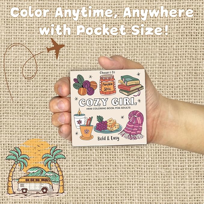 Chason & Co Mini Coloring Book Adult Bulk - Small Coloring Books for Adults | 180GSM Textured Art Paper — Pro Art Experience Made Effortless | Bold and Easy Art | 50 Pages x 3 Pack Travel Size (Cozy)