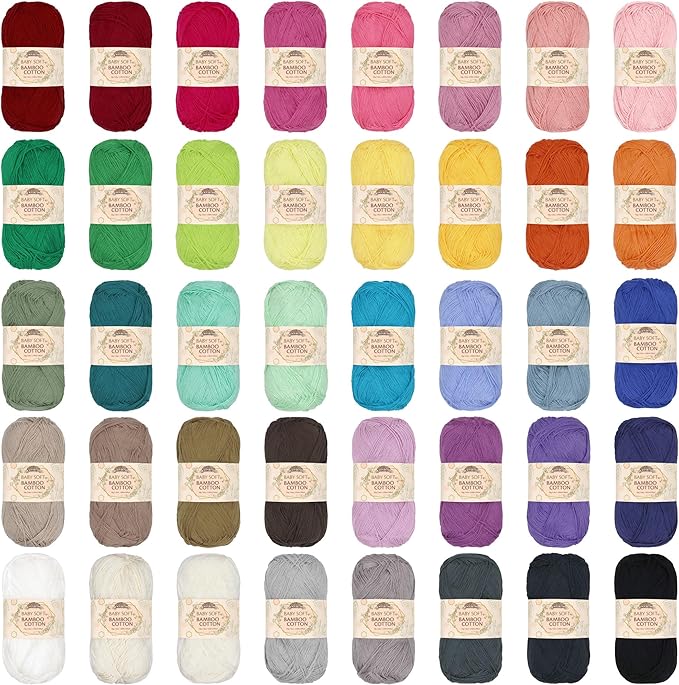 JubileeYarn Baby Soft Bamboo Cotton Yarn - 50g/Skein - All 40 Colors - 40 Skeins