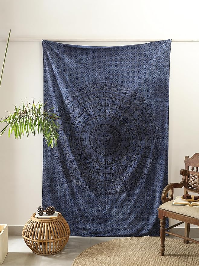 popular handicrafts twin mandala hippie tie dye psychedelic elephant tapestry wall hanging - indian maditation gypsy bohemian hippy dorm room decor blue82x54 inch