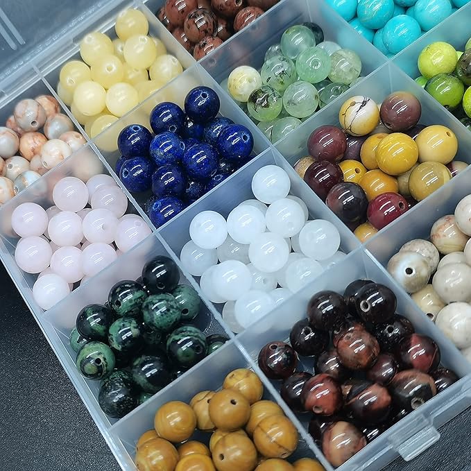 504pcs 8mm Natural Round Stone Beads Gemstone Beading Hole Size 1mm Crystal Energy Stone Healing for Bracelet Necklace Earrings Jewelry Making(24 Colors-1,8mm)