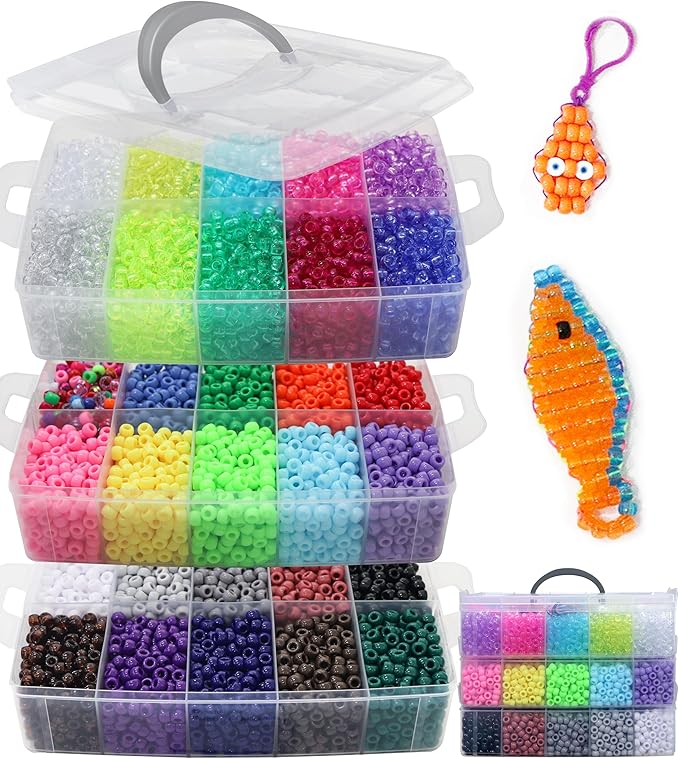 6000Pcs Pony Beads Bulk,30 Colors Rainbow Kandi Bead for Hair Braiding Friendship Bracelet Making Kandi Jewelry Key Chains DIY Crafts Chirstmas Gifts (11000PCS)