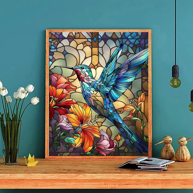 Hummingbird Paint by Numbers for Adults with Framed Canvas - with Wooden Easel, Paint by Number on Canvas, DIY Acrylic Oil Painting Kits with Brushes Nice Gift Box for Home Wall Decor (12x16 inch)