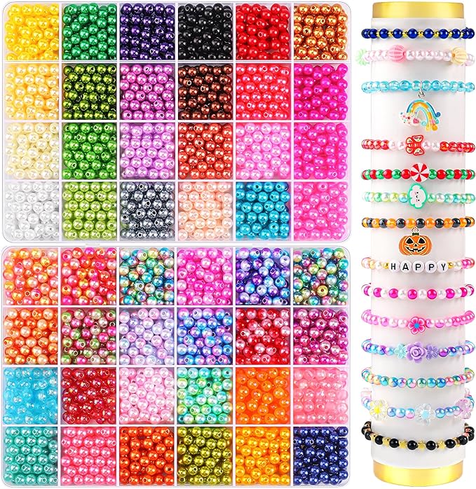2400PCS Pearl Beads for Jewelry Making 48 Colorful 6mm Round Pearl Beads for Bracelets Making Kit Small Pearl Filler Beads for DIY Craft Necklace Earrings