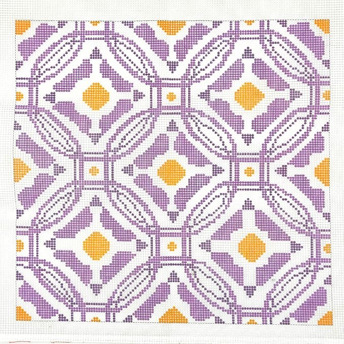 Howie's Needlepoint Needlepoint Kits for Adults, Pillow Front Cross Stitch Kit with Embroidery Pattern on Canvas, Yarn, 2 Needles and Instruction, 16 x 16inch(Purple Circle Window)