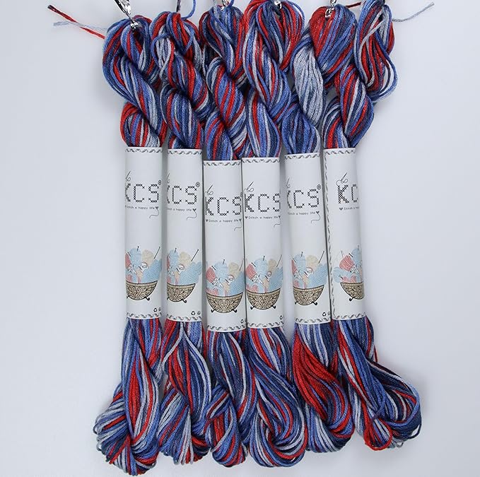 KCS Big skeins of 25 Meters Size 25 Color Variegated Cross Stitch Stranded Threads,6 skeins,4512