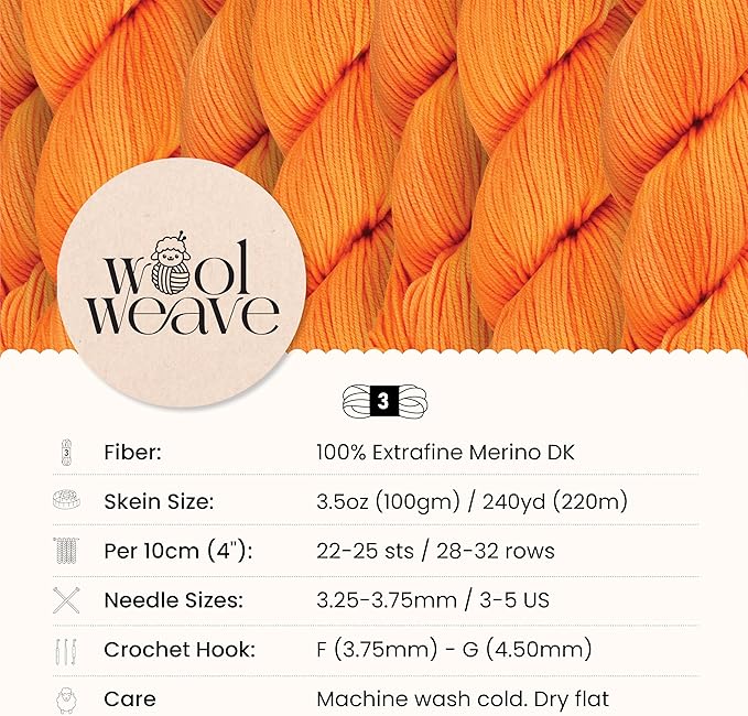 Superwash Merino Wool Yarn for Knitting & Crocheting - Hand Dyed, Luxurious & Soft Dk Weight Yarn, 100gr, 240 Yards - Neon Orange