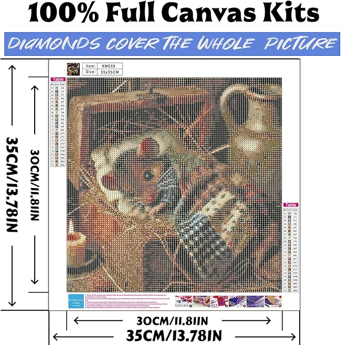 Diamond Art Kits for Adults Sleeping Mouse, DIY 5D Diamond Painting Kit for Beginners, Animal Full Round Drill Gem Art Dots for Adults, Diamond Dots Paintings Crafts Home Wall Decor 14X14 Inch