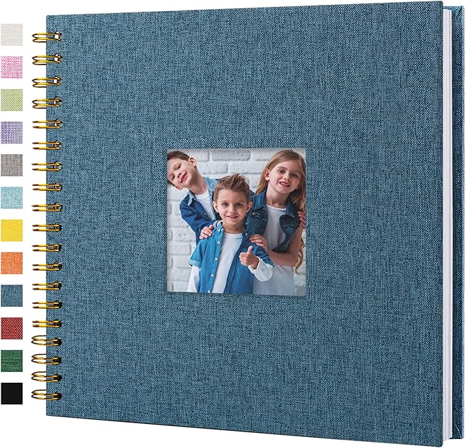 Scrapbook Photo Album Linen Cover, 10 x 10 Inch Hardcover Kraft White Pages Memory Book, for Travel Wedding Guest Book Christmas Baby Shower (20 Sheets/ 40 Pages,Blue)