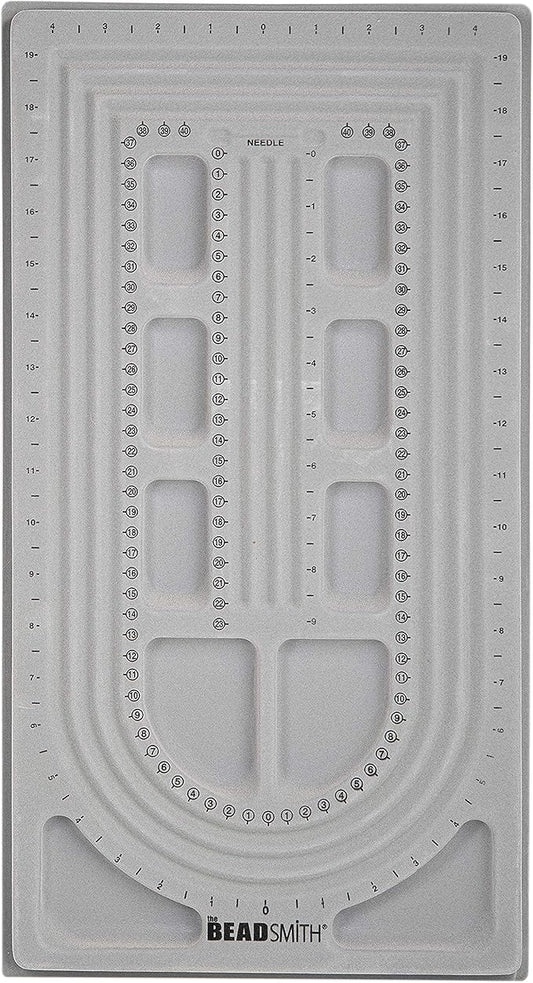The Beadsmith Bead Board, Grey Flocked, 3 U-Shape and 3 Straight Channels, 10 x 18.5 inches, Design Boards for Creating Bracelets, Necklaces and Other Jewelry