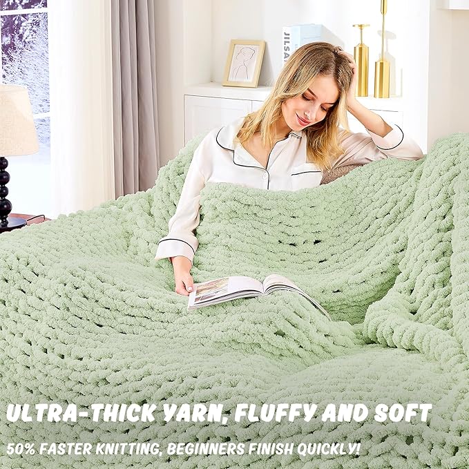 Inhand 8 Pack Chunky Chenille Yarn for Crocheting–30.6 Yards, 7.7oz, Soft Fluffy Thick Yarn, Gifts for Women/Grandma Birthday Christmas Unique, Hand Knitting for Blankets & DIY Crafts (Sage Green)